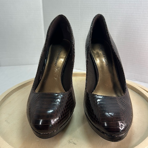 Christian Siriano Snake Skin Print Platf Pumps Brown Size 9.5 - Picture 1 of 9